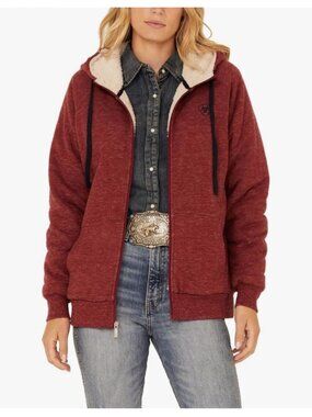 Ariat Women’s  Sherpa-Lined Full Zip Hoodie XL Red L/S Hooded  Ribbed Cuffs logo